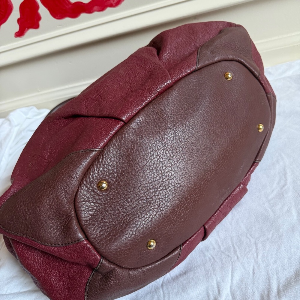 MCM Burgundy Maroon Leather Two Way Satchel Bag Leather Colon Hobo Medium - Picture 4 of 10